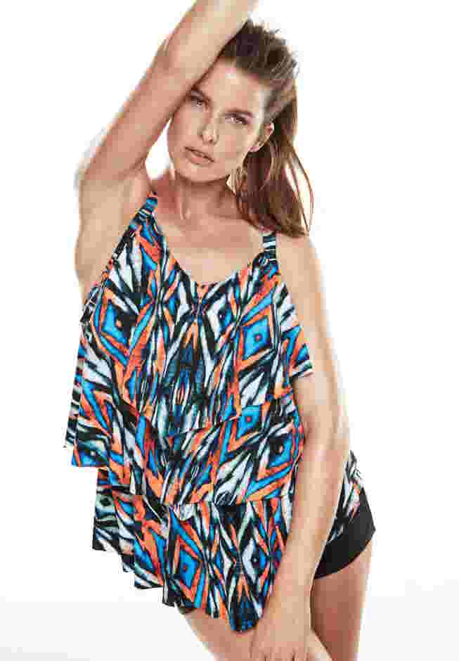 Longer-Length Tiered-Ruffle Tankini Top image number 2