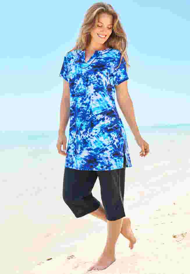 Longer Length Short-Sleeve Swim Tunic image number 1
