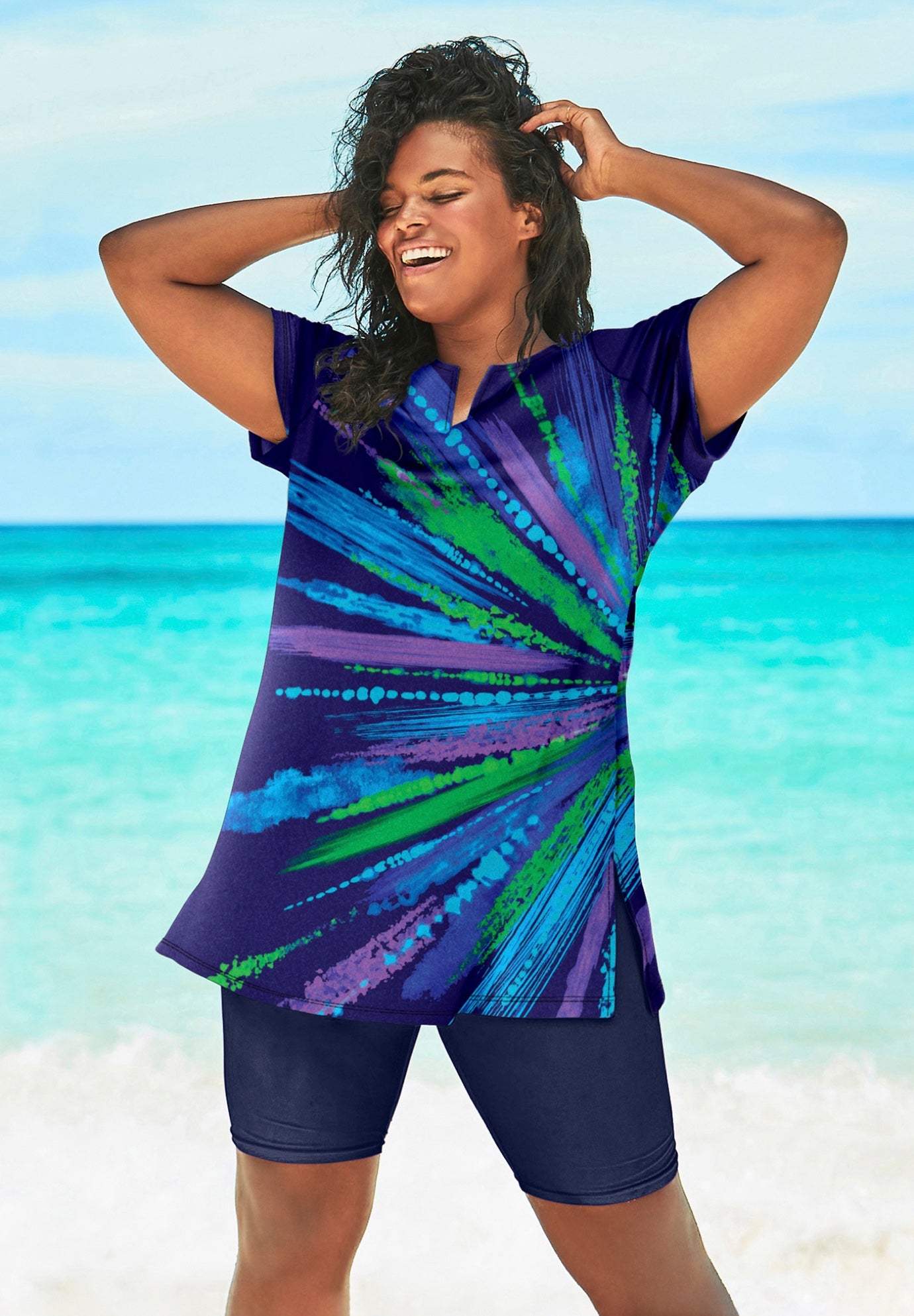 Longer Length Short-Sleeve Swim Tunic image number 0