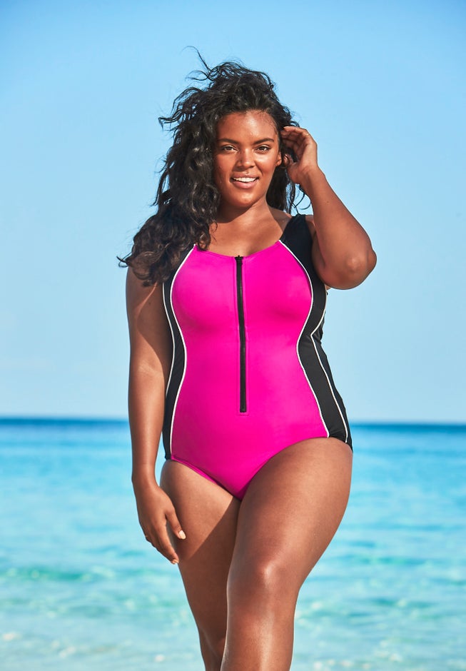 Zip-Front One-Piece with Tummy Control image number 0