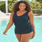 Sarong V-Neck Tummy Control One-Piece Swimsuit image number null