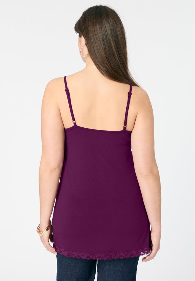 Lace Trim Knit Cami with Adjustable Straps image number 2