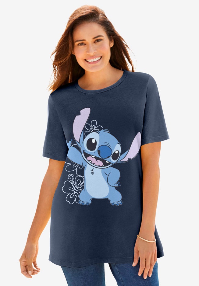 Disney Navy Stitch Flower Crewneck Tee image number null