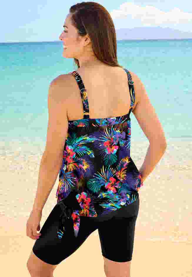 Blouson Tankini Top with Adjustable Straps image number 1