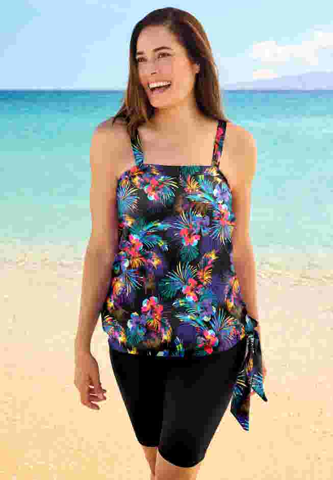 Blouson Tankini Top with Adjustable Straps image number 0