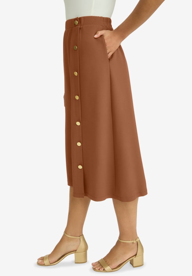 Knit Crepe Side Button Midi Skirt image number 2