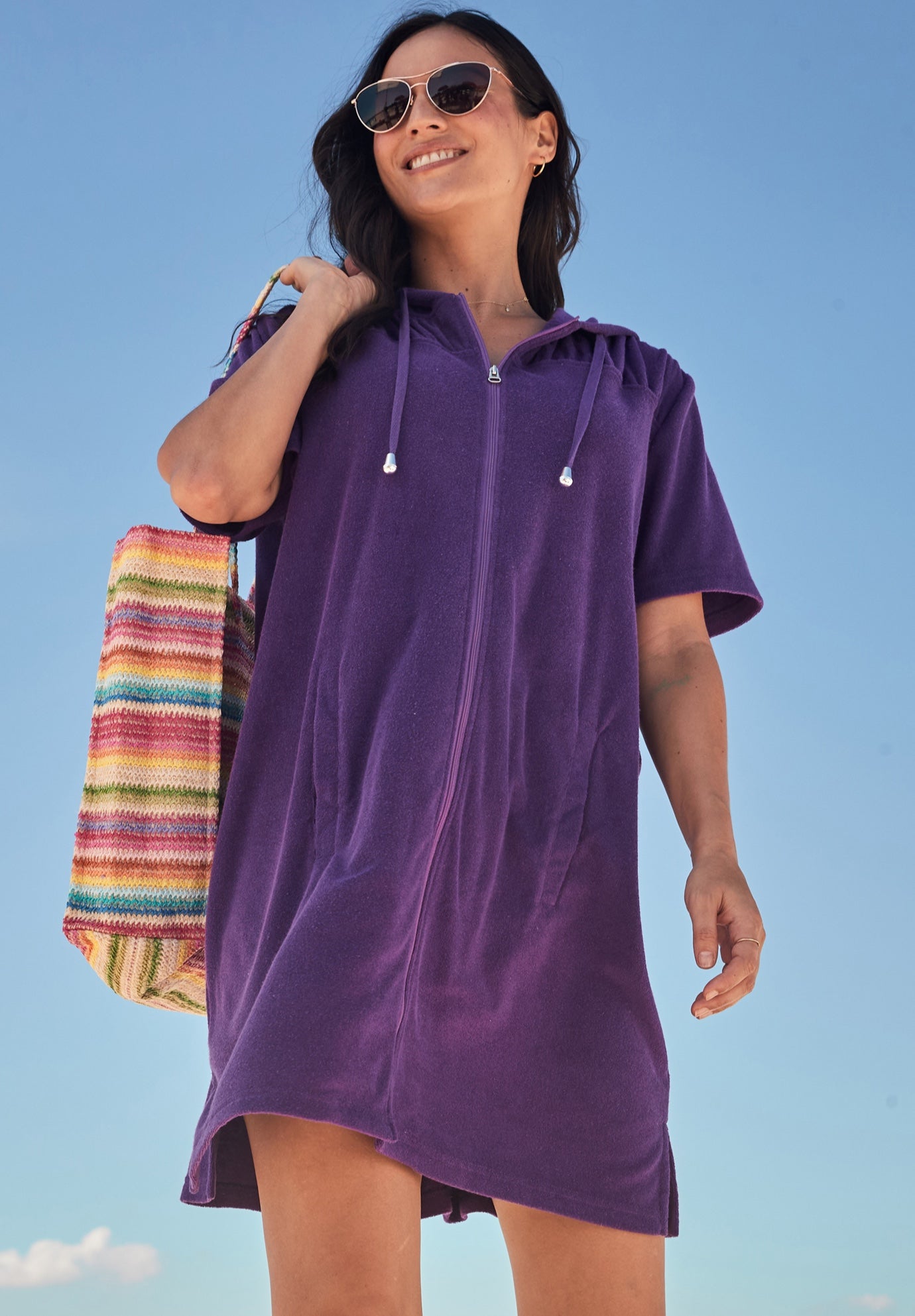 Terry Longer-Length Hooded Zip-Front Swim Cover-Up image number 0