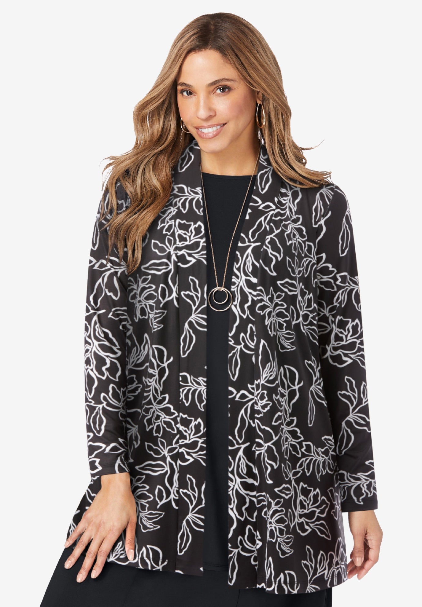 Stretch Knit Open Front Knit Topper image number 0