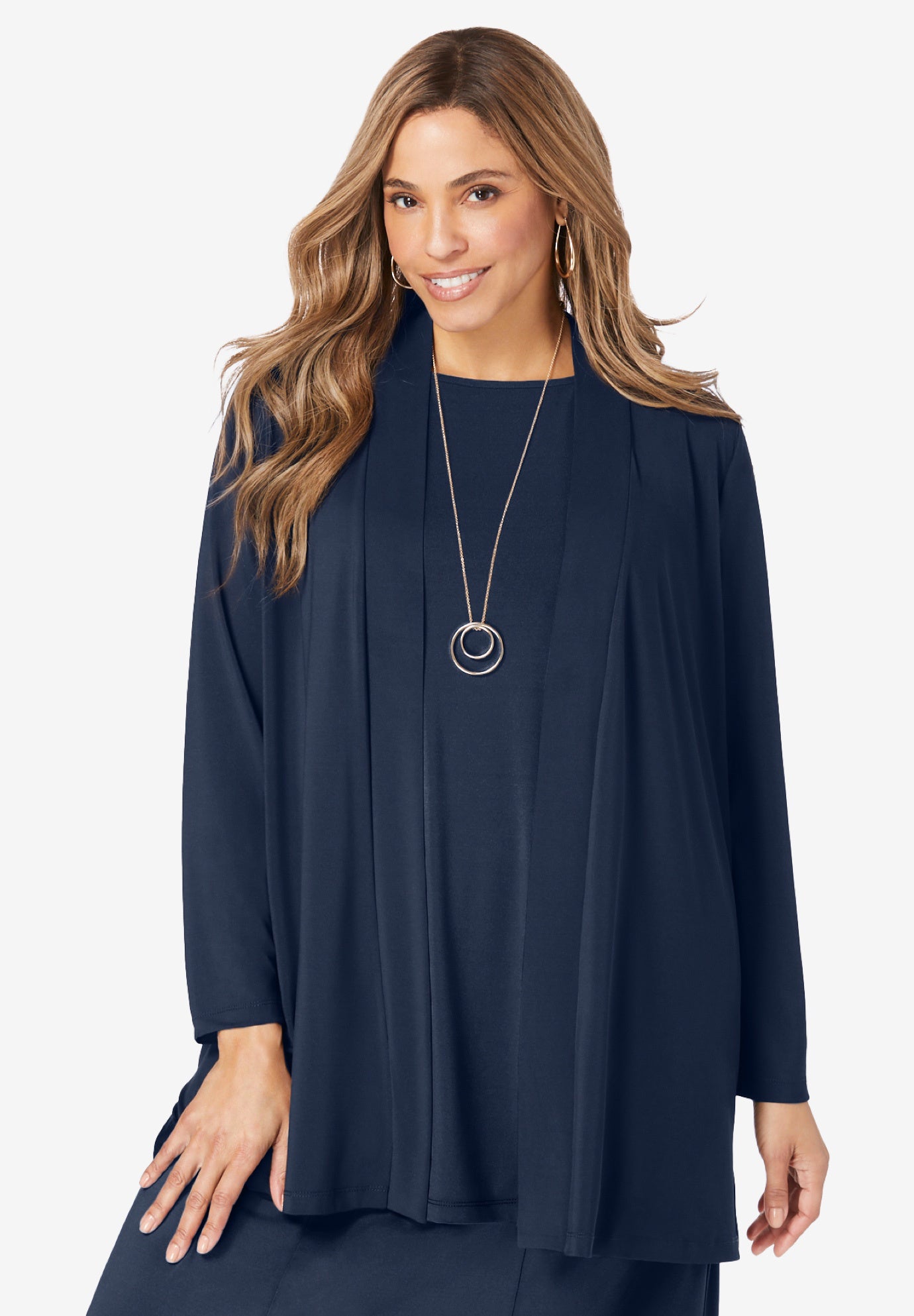 Stretch Knit Open Front Knit Topper image number 0