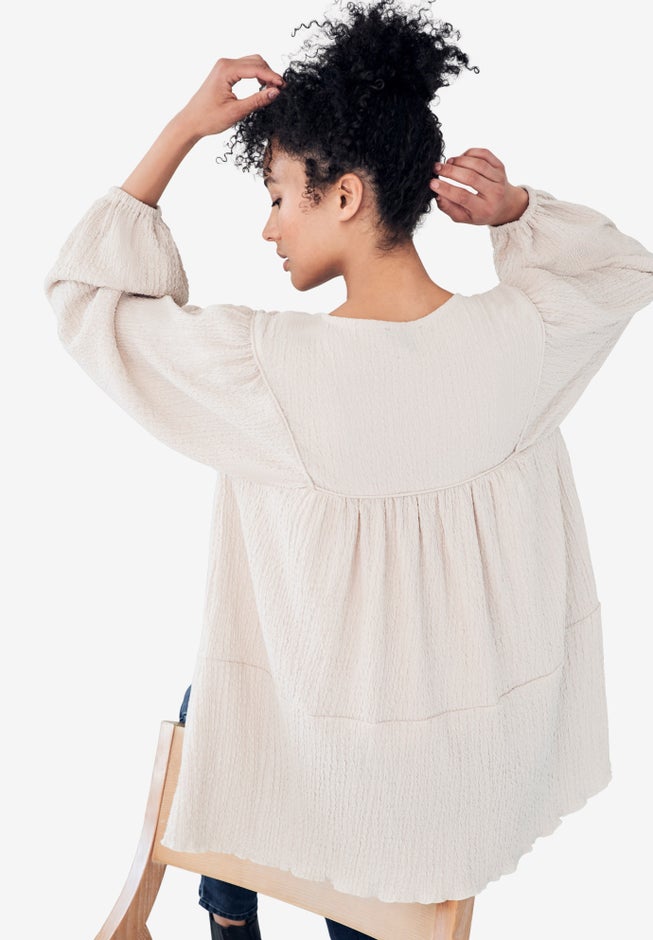 Keyhole Tiered Textured Knit Tunic image number 1
