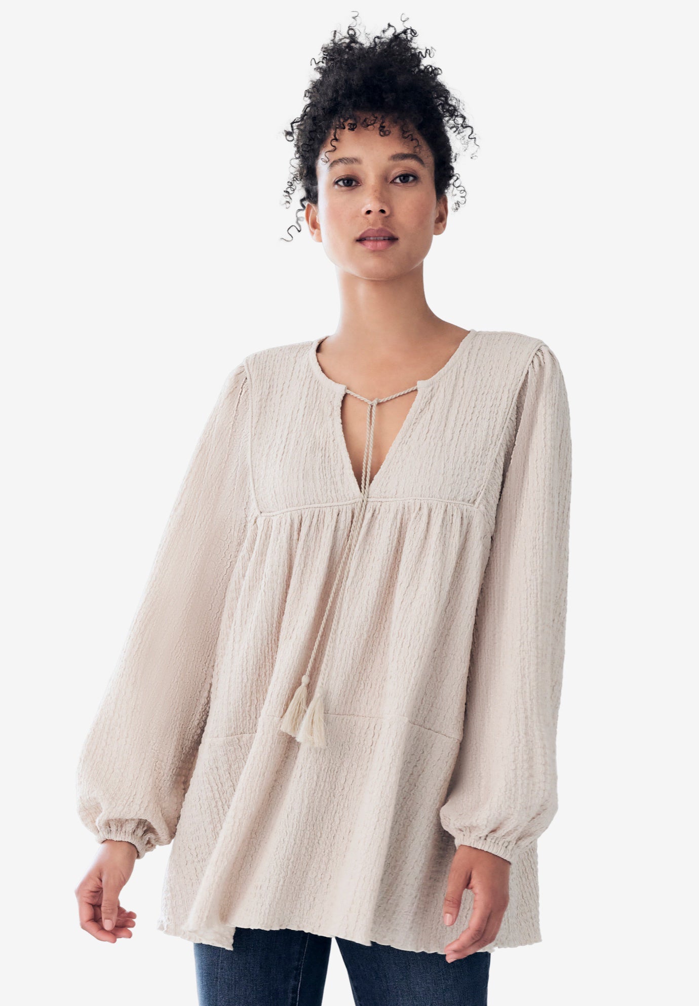 Keyhole Tiered Textured Knit Tunic image number 0