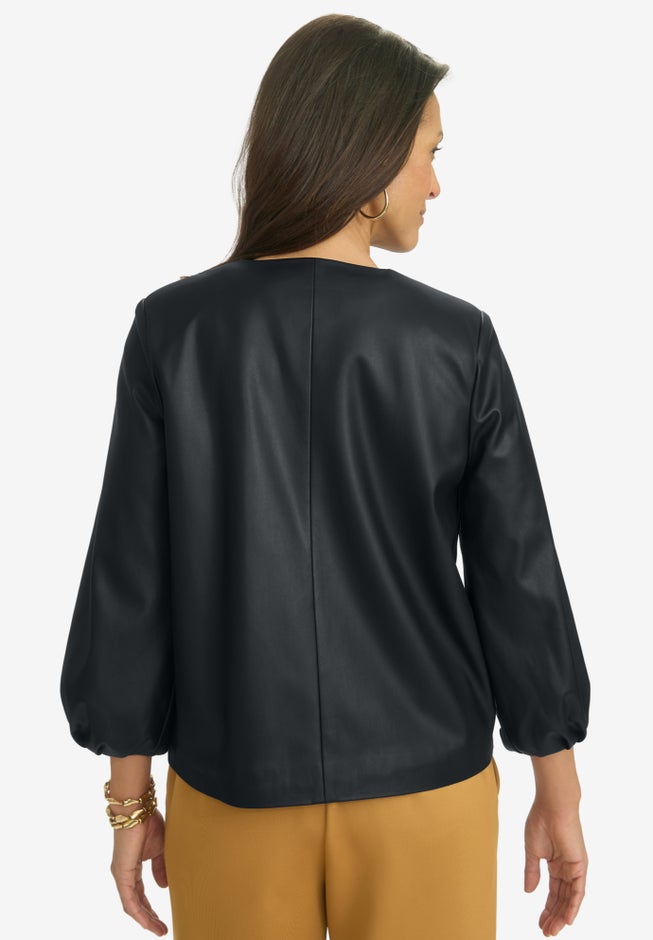 Blouson Sleeve Faux Leather Jacket image number null