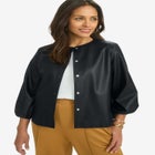 Blouson Sleeve Faux Leather Jacket image number null