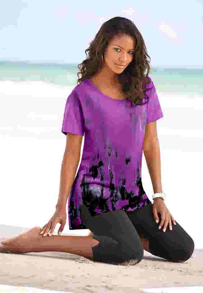 Plus Size Printed Slub Tunic Top image number 3