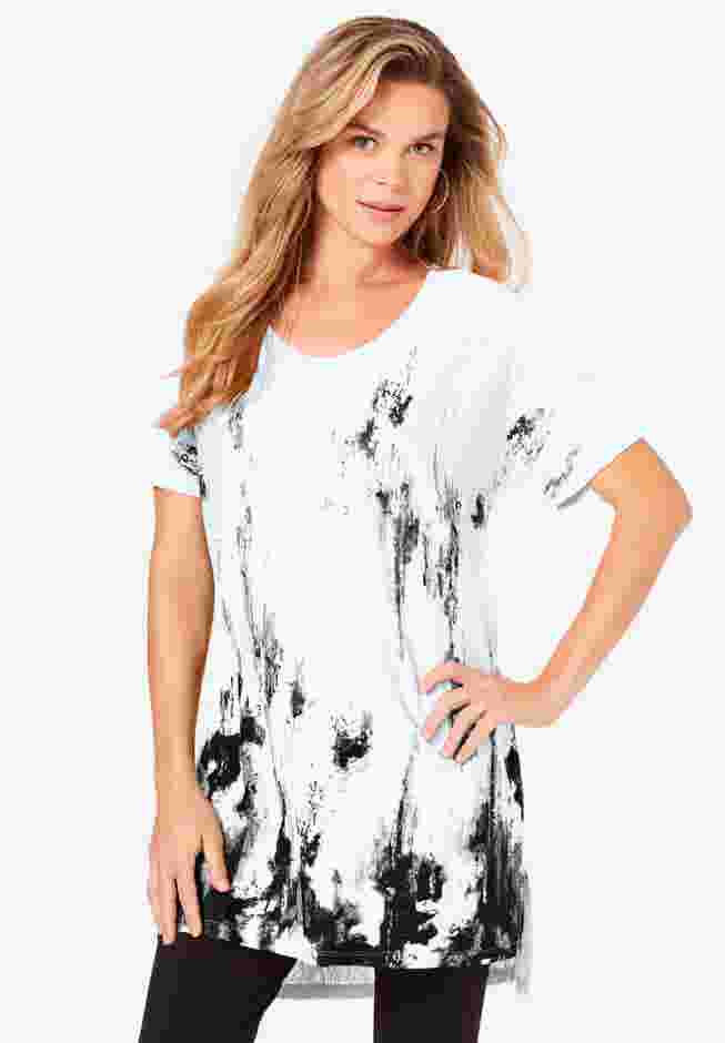 Plus Size Printed Slub Tunic Top image number 0