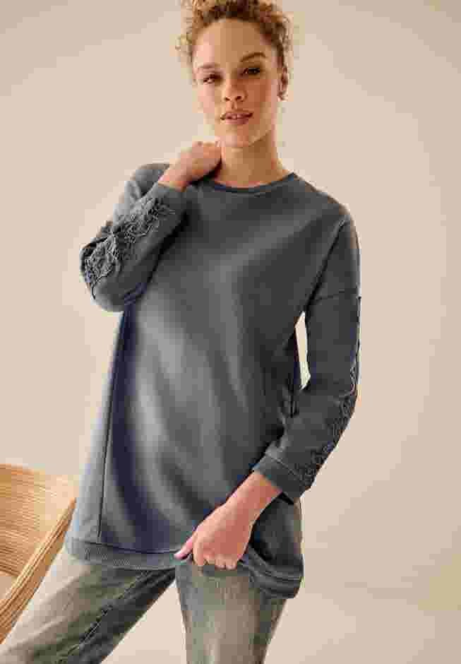 French Terry Lace Trim Sweatshirt Tunic image number 0