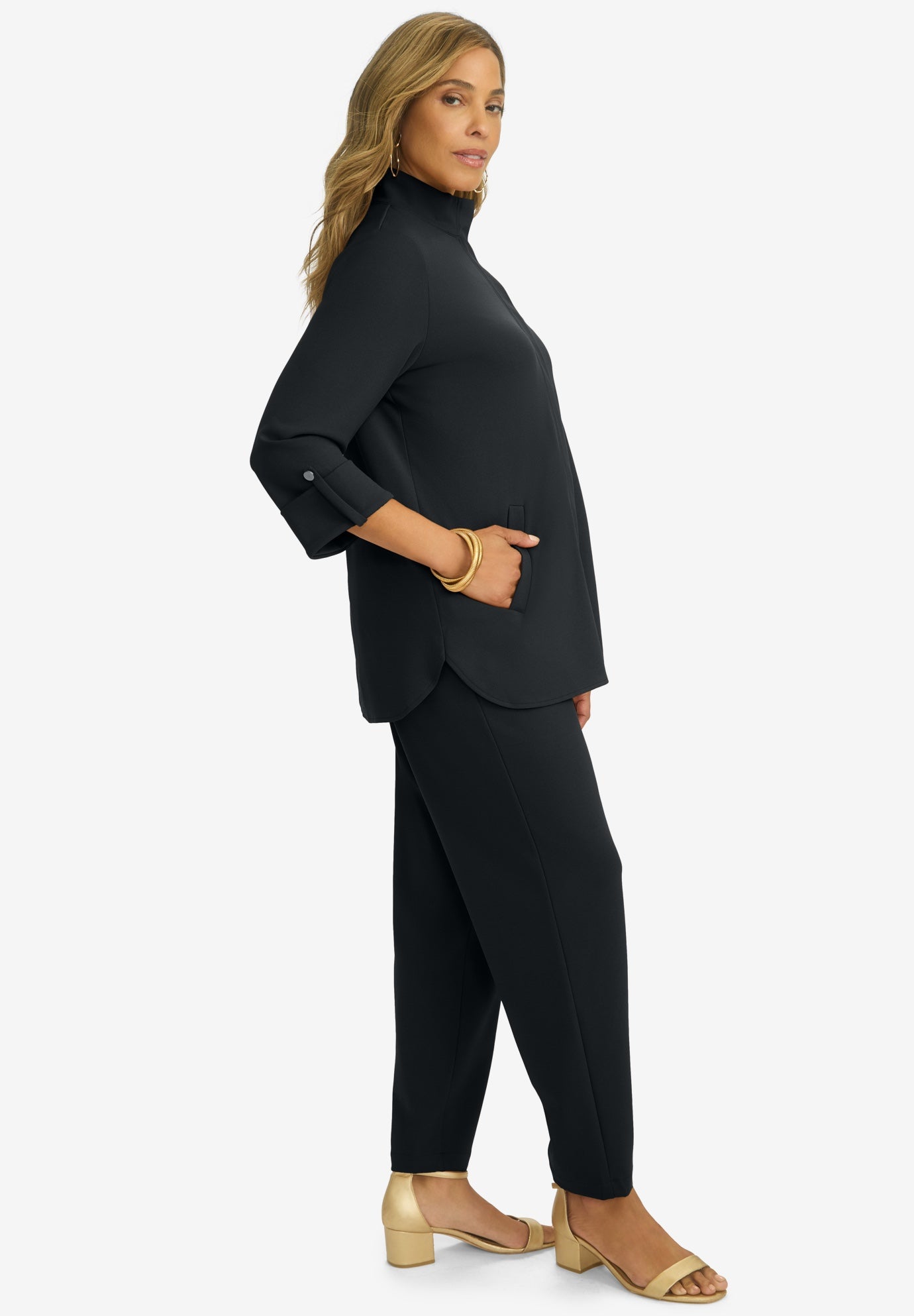 Knit Crepe Winged Collar Set image number 1