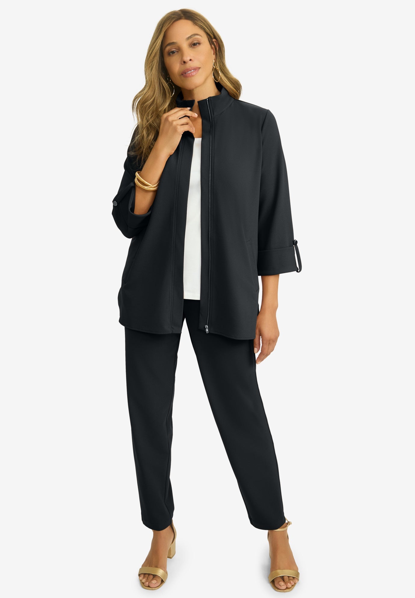 Knit Crepe Winged Collar Set image number 0