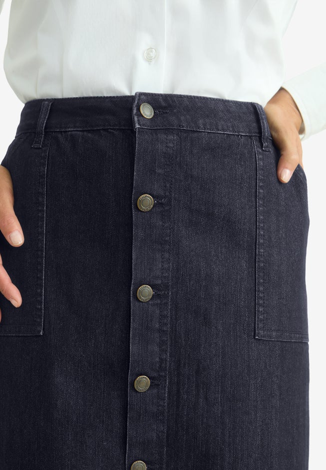 True Fit Button-Front Midi Skirt image number 3