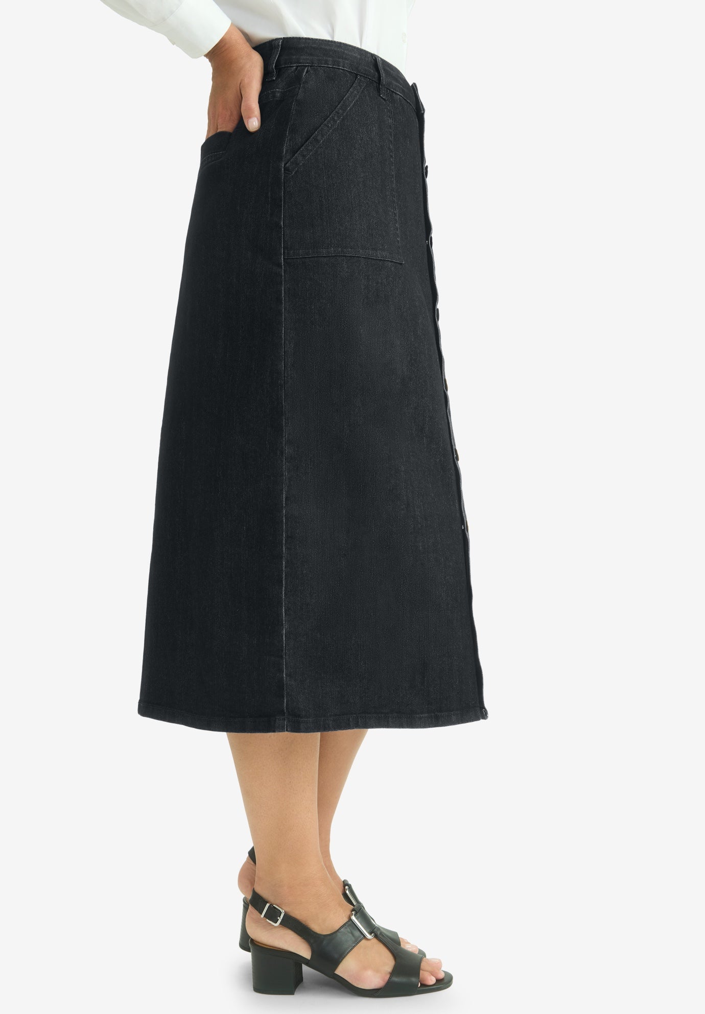 True Fit Button-Front Midi Skirt image number 1
