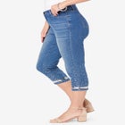 Plus Size Sequin Trim Straight Leg Capri Jean image number null