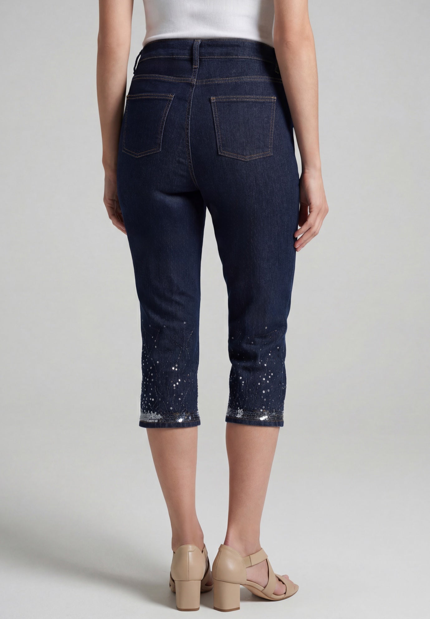 Plus Size Sequin Trim Straight Leg Capri Jean image number 1