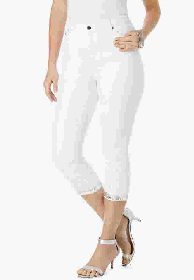 Sequin Trim Straight Leg Capri Jean image number 0