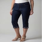 Plus Size Sequin Trim Straight Leg Capri Jean image number null