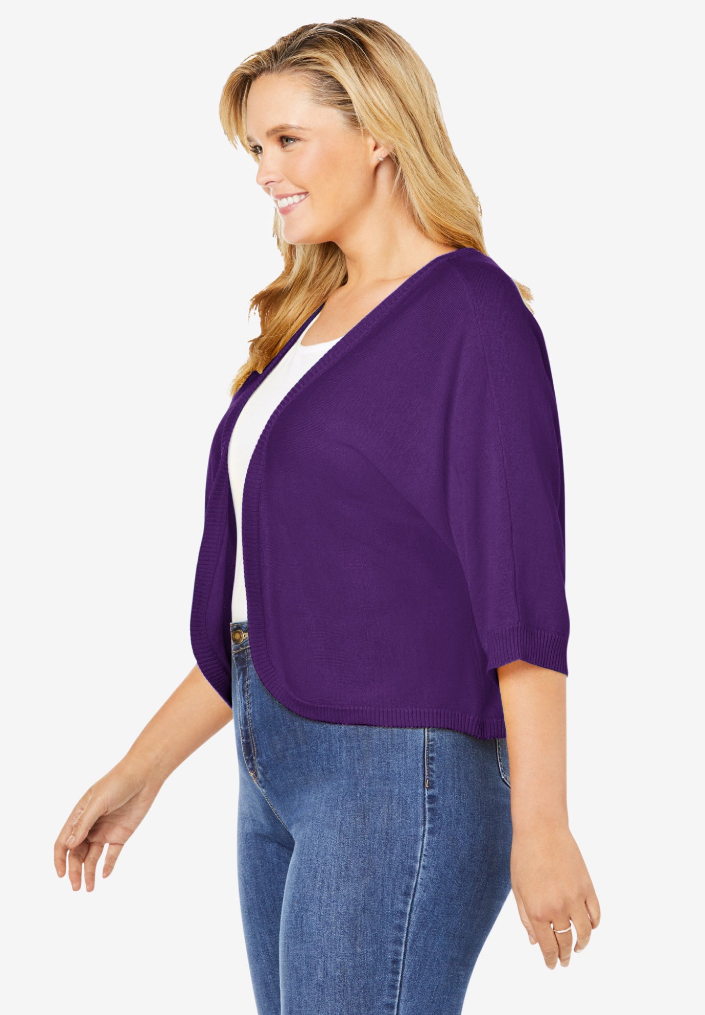 Rib Trim Cardigan Shrug Sweater image number 2