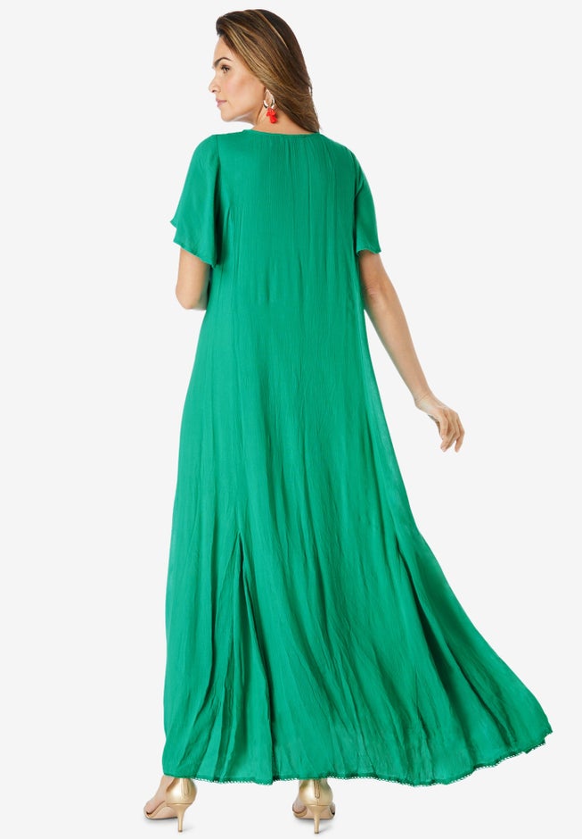 Plus Size Flutter Sleeve Hand Crinkled Maxi Dress – Curvy A-Line image number 1