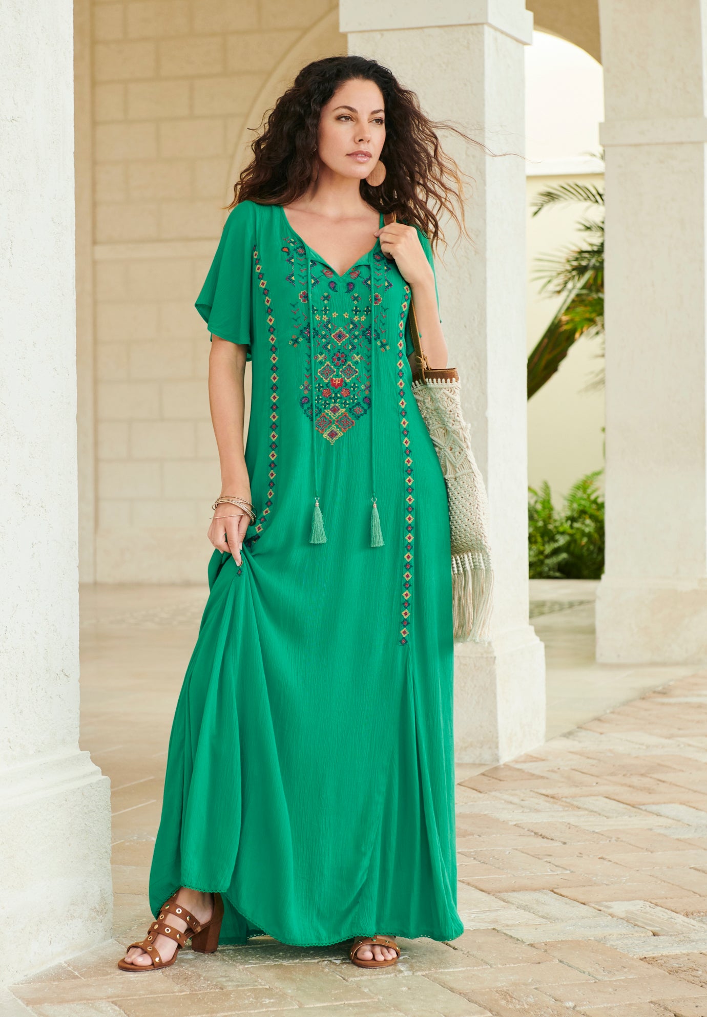 Plus Size Flutter Sleeve Hand Crinkled Maxi Dress – Curvy A-Line image number 3