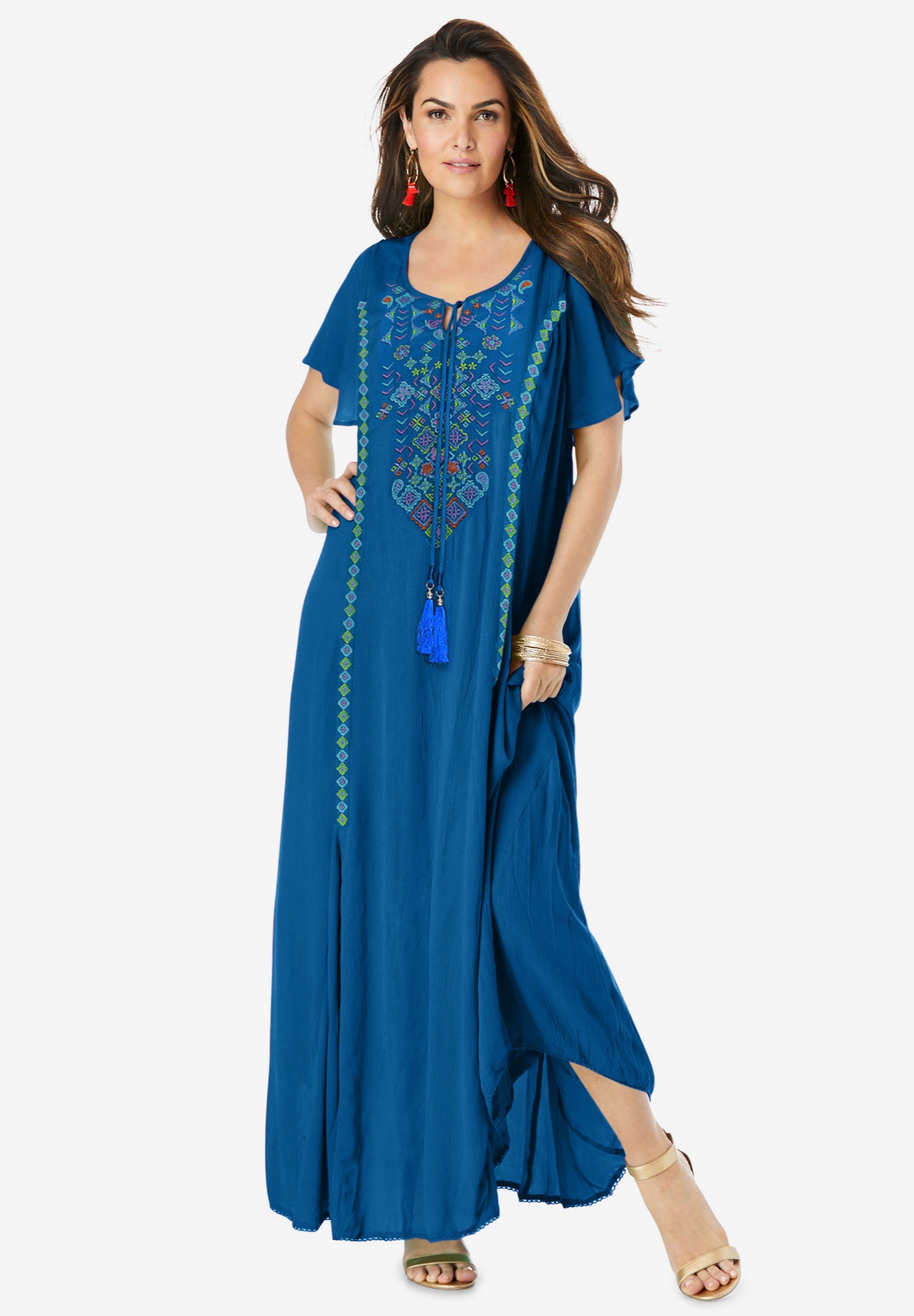 Plus Size Flutter Sleeve Hand Crinkled Maxi Dress – Curvy A-Line image number 0