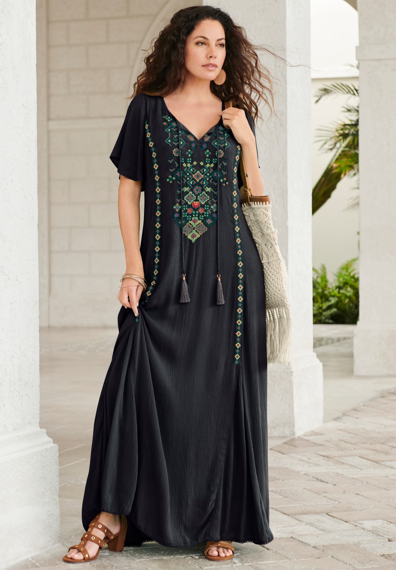 Plus Size Flutter Sleeve Hand Crinkled Maxi Dress – Curvy A-Line image number 0