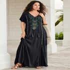 Plus Size Flutter Sleeve Hand Crinkled Maxi Dress – Curvy A-Line image number null