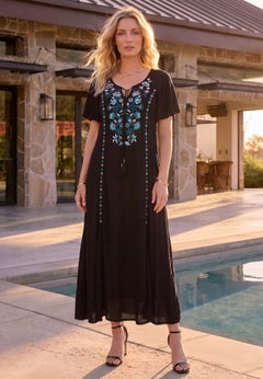Plus Size Flutter Sleeve Hand Crinkled Maxi Dress &ndash; Curvy A-Line