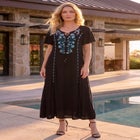 Plus Size Flutter Sleeve Hand Crinkled Maxi Dress &ndash; Curvy A-Line image number null