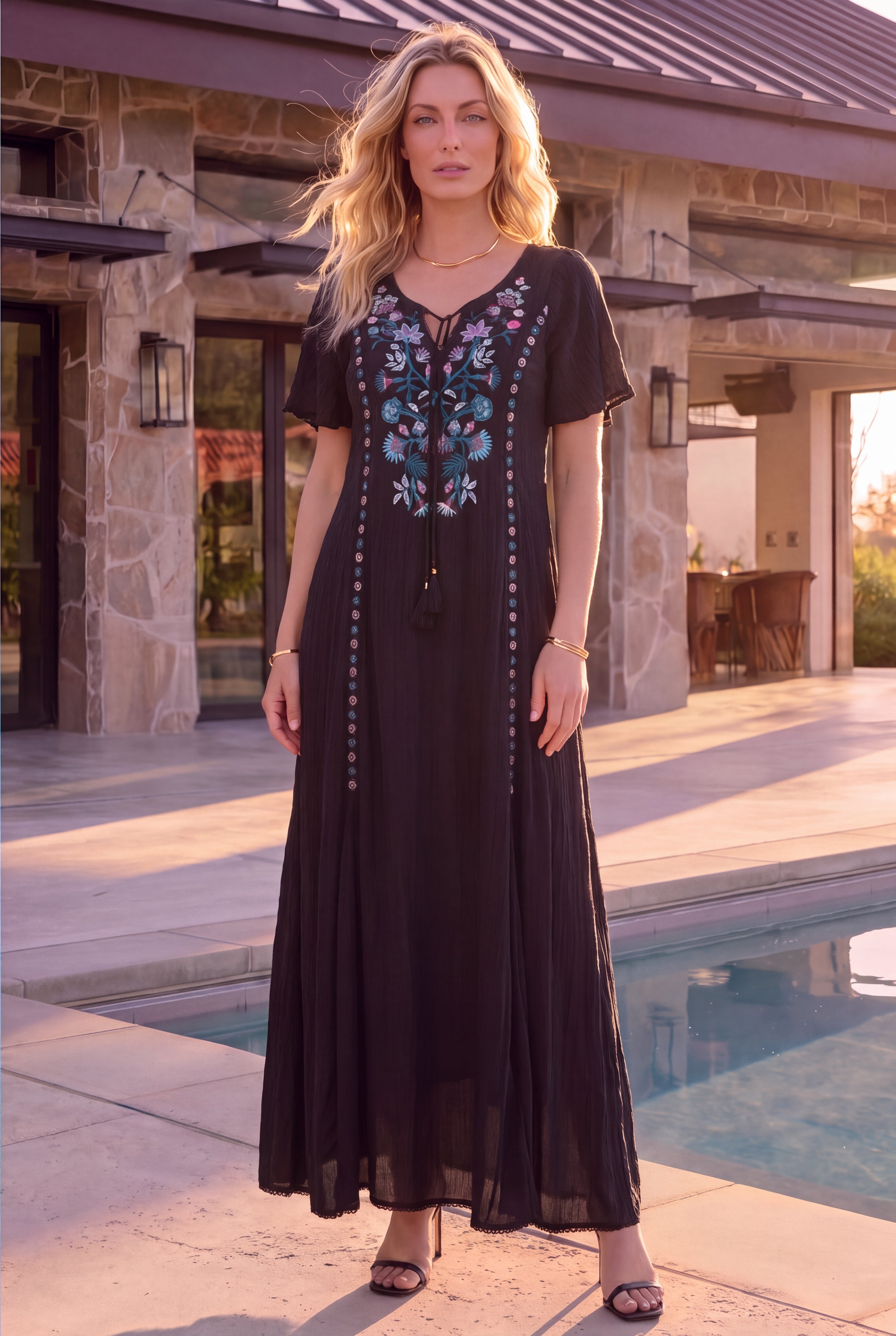 Plus Size Flutter Sleeve Hand Crinkled Maxi Dress &ndash; Curvy A-Line image number 0
