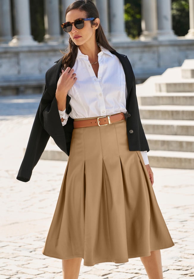 Faux Leather Pleated Midi Skirt image number 3