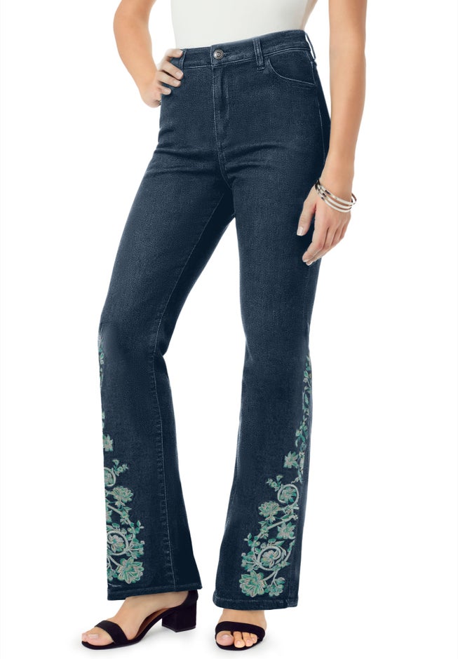 Plus Size Invisible Stretch&reg; Embroidered Split Flare-Leg Jean image number 1