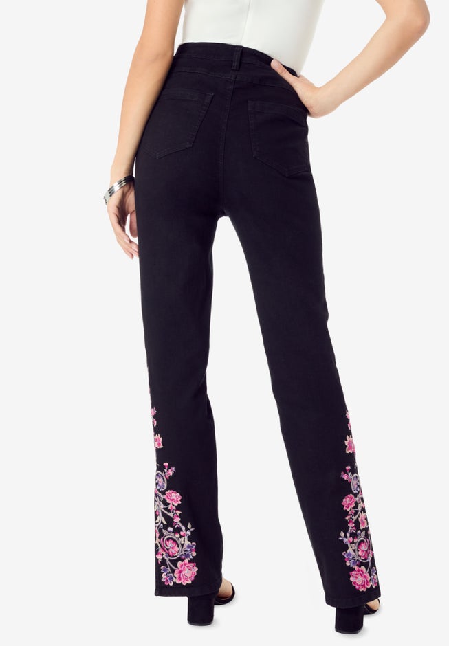 Plus Size Invisible Stretch® Embroidered Split Flare-Leg Jean image number 1
