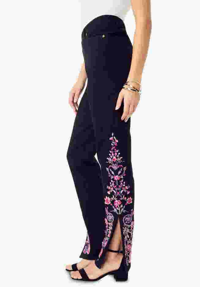 Plus Size Invisible Stretch® Embroidered Split Flare-Leg Jean image number 2