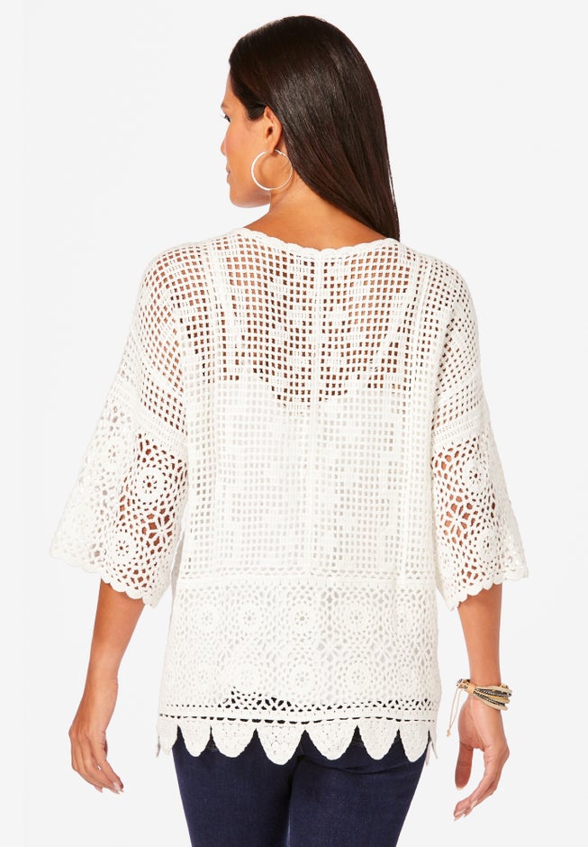 Plus Size Scallop Trim Crochet Cardigan image number 1