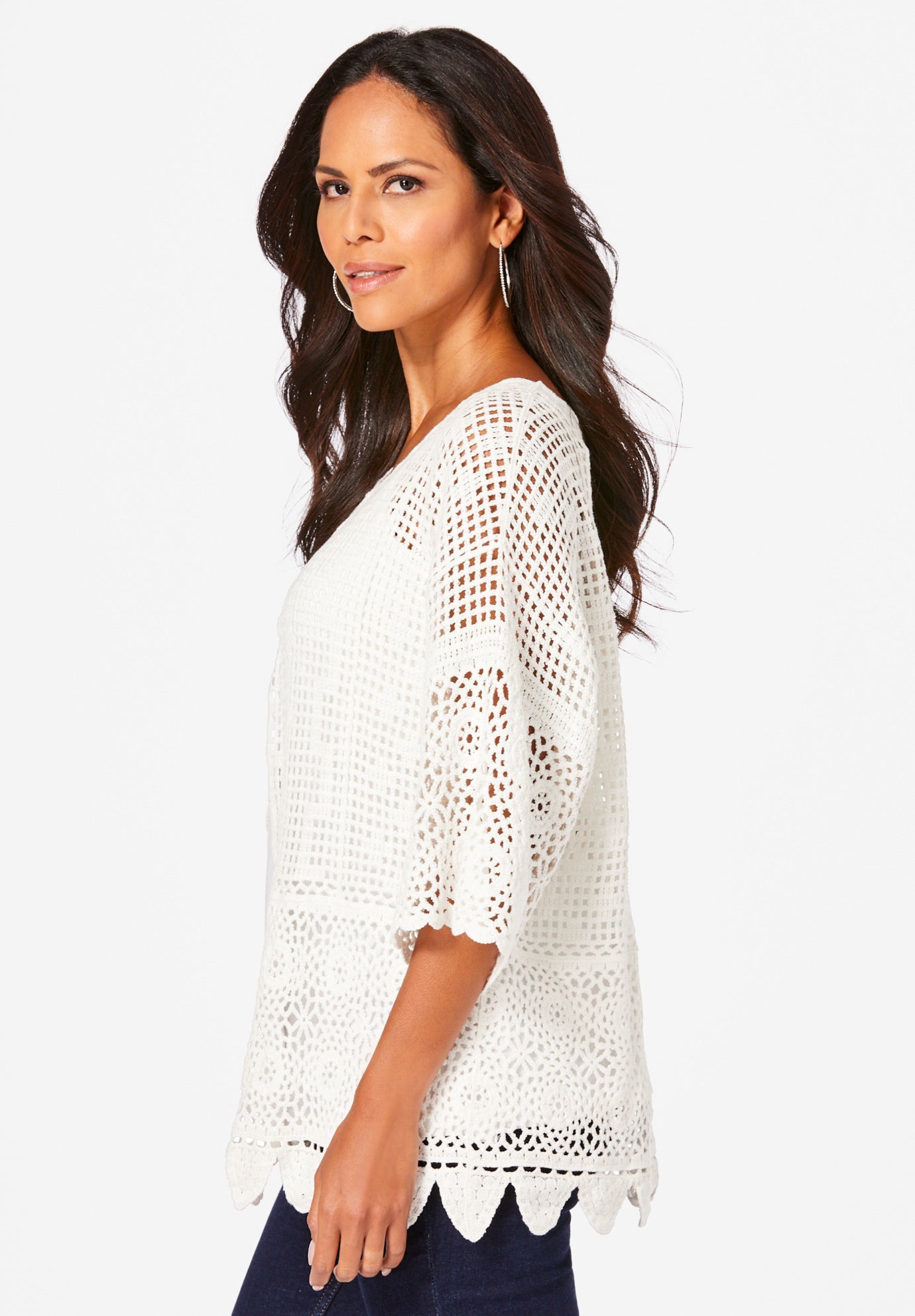 Plus Size Scallop Trim Crochet Cardigan image number 2