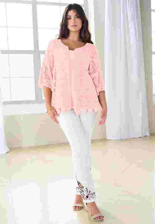 Plus Size Scallop Trim Crochet Cardigan image number 0
