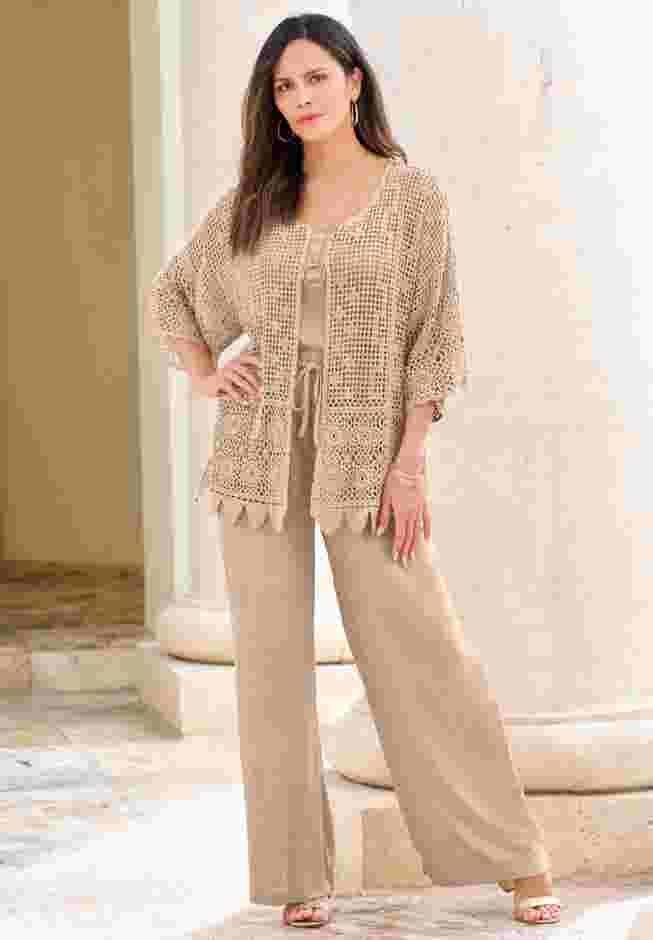 Plus Size Scallop Trim Crochet Cardigan image number 0