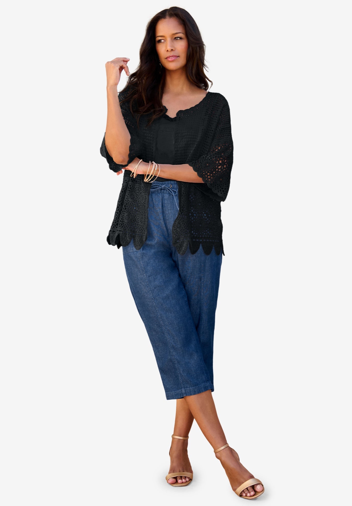 Plus Size Scallop Trim Crochet Cardigan image number 0