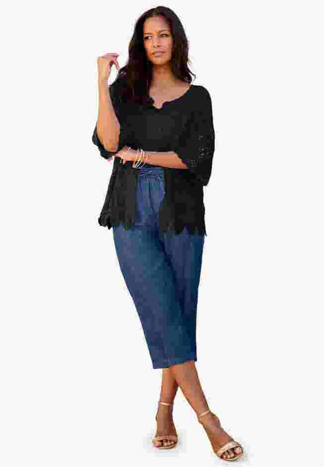 Plus Size Scallop Trim Crochet Cardigan image number 0