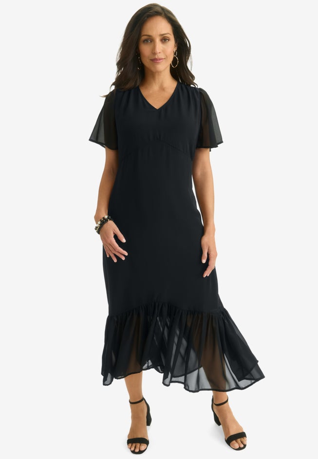 Georgette Flounce Hem Midi Dress image number null