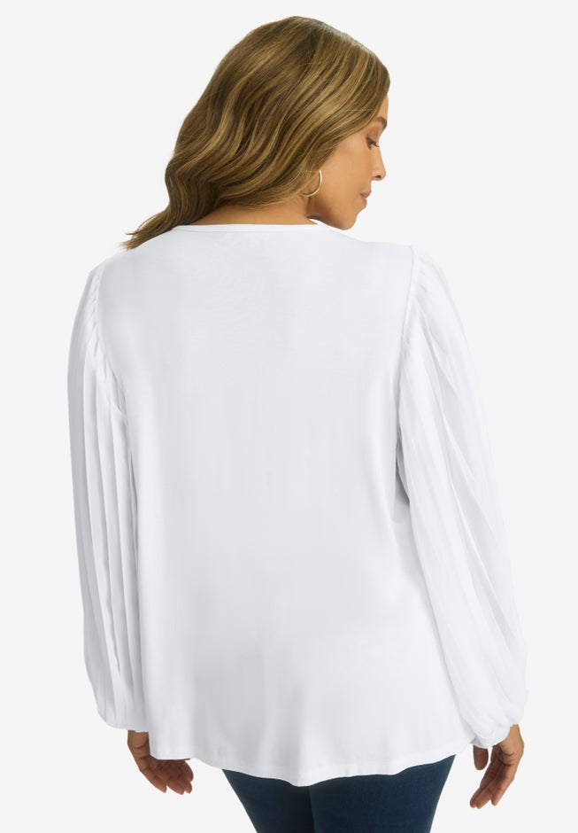 Stretch Pleated Sleeve Top image number 1