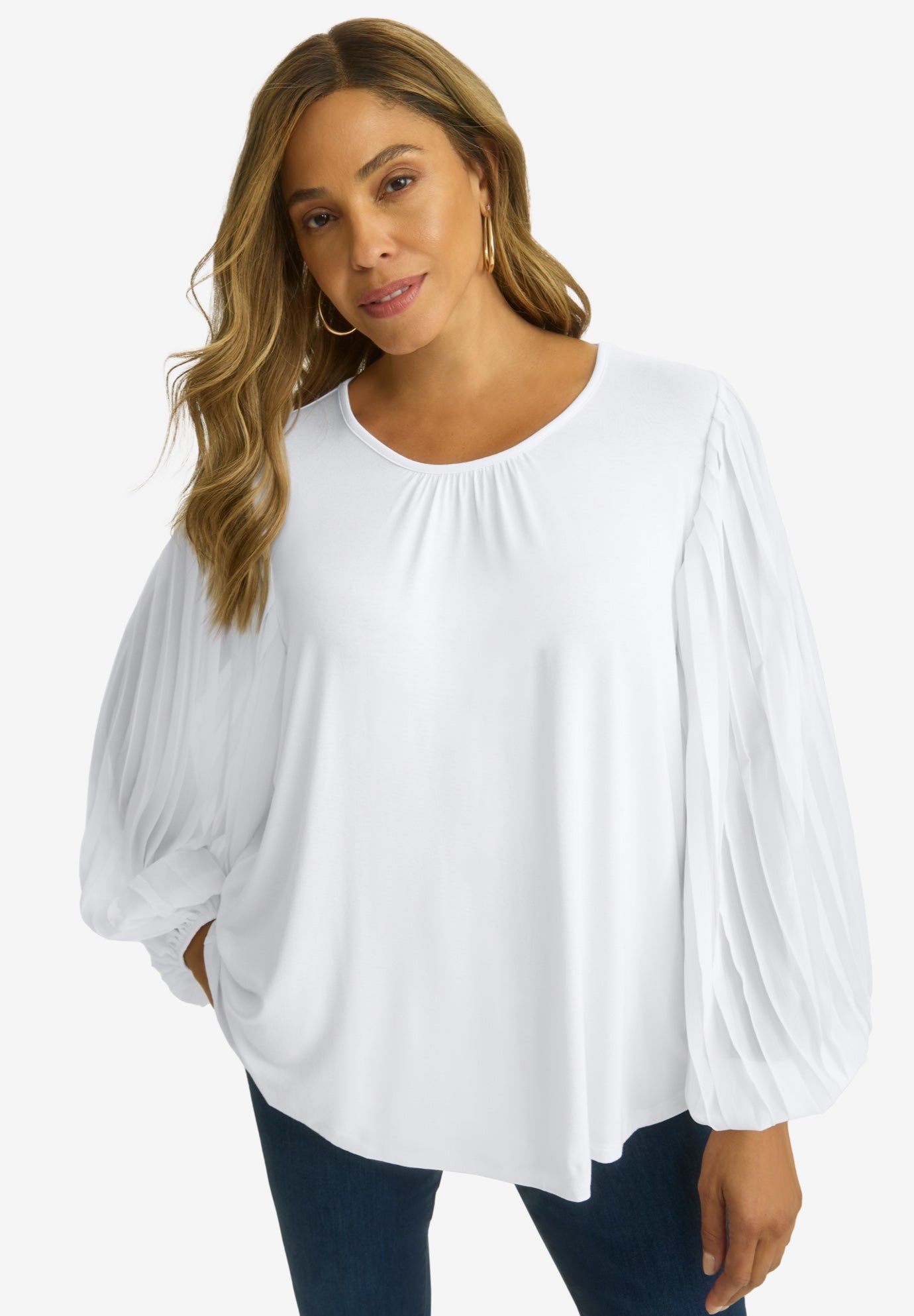 Stretch Pleated Sleeve Top image number 0